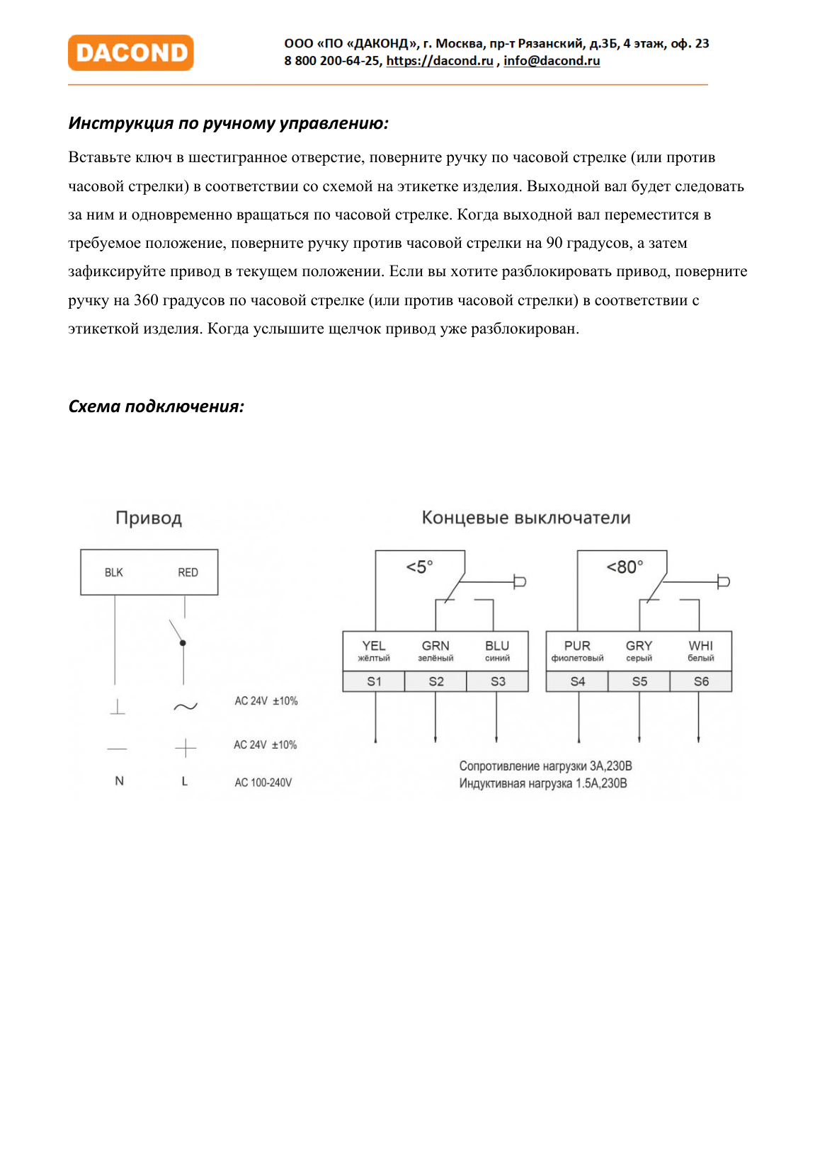 Противопожарный привод воздушной заслонки DAC-BLF24-03