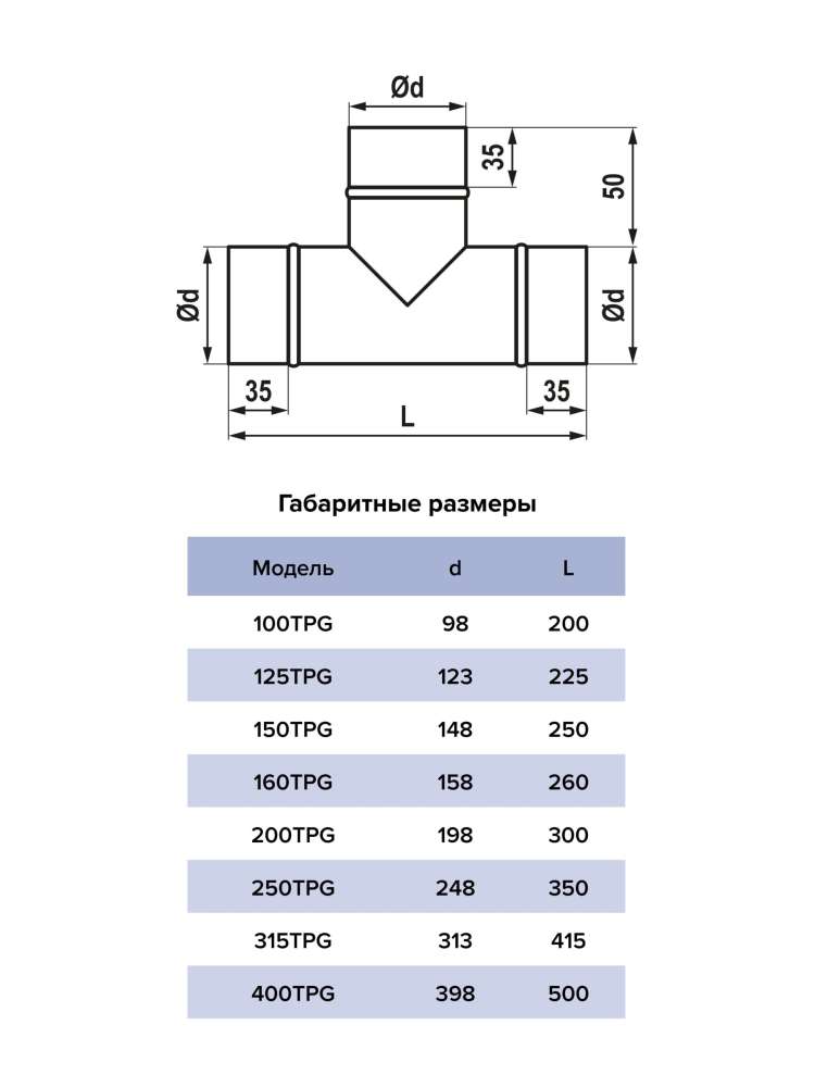 Тройник TPG D150 оцинкованная сталь ERA PRO