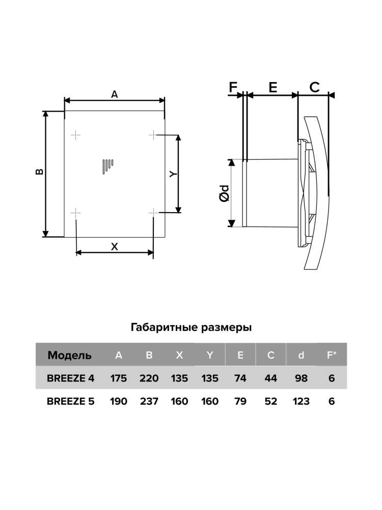Вентилятор накладной BREEZE D125 обратный клапан Ivory DICITI